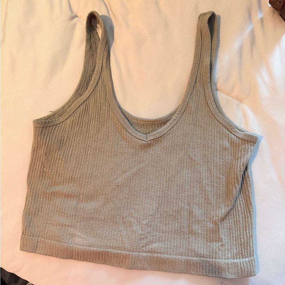 Urban Outfitters Olive Ribbed Crop Top - Picture 2 of 6